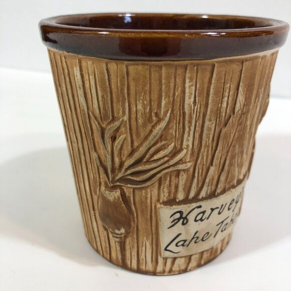 Vintage Otagiri Tiki Bucket Mug Harvey's Lake Tahoe Sculpted Textured Brown - Picture 4 of 8
